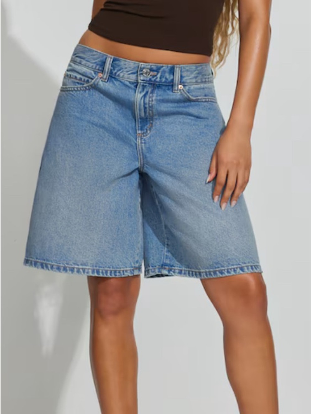 Garage Mid-Rise Relaxed Denim Shorts/Jorts/Bermuda- Light Blue